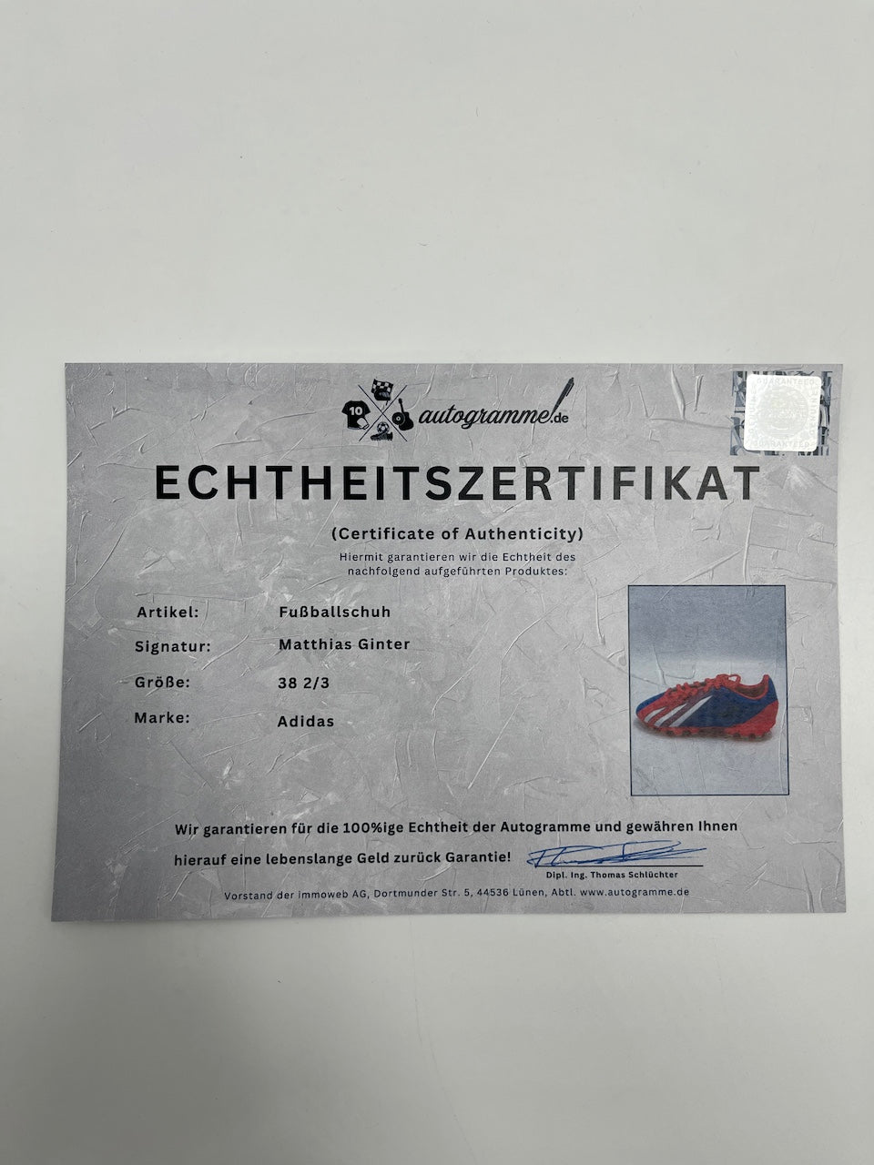 Football shoe Matthias Ginter signed football Bundesliga Adidas