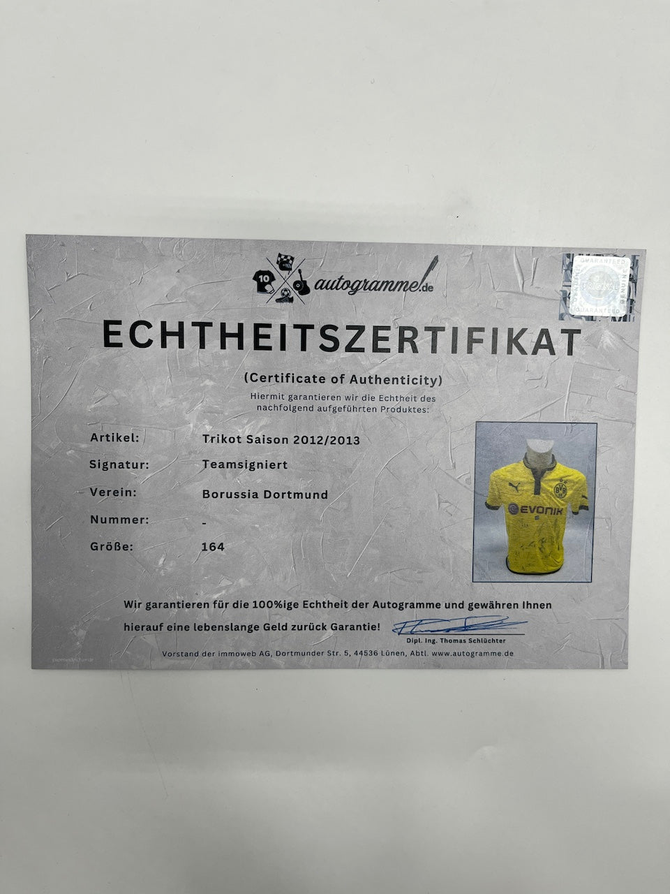 BVB jersey 2012/2013 team signed Borussia Dortmund Coa Neu Puma Bundesliga 164