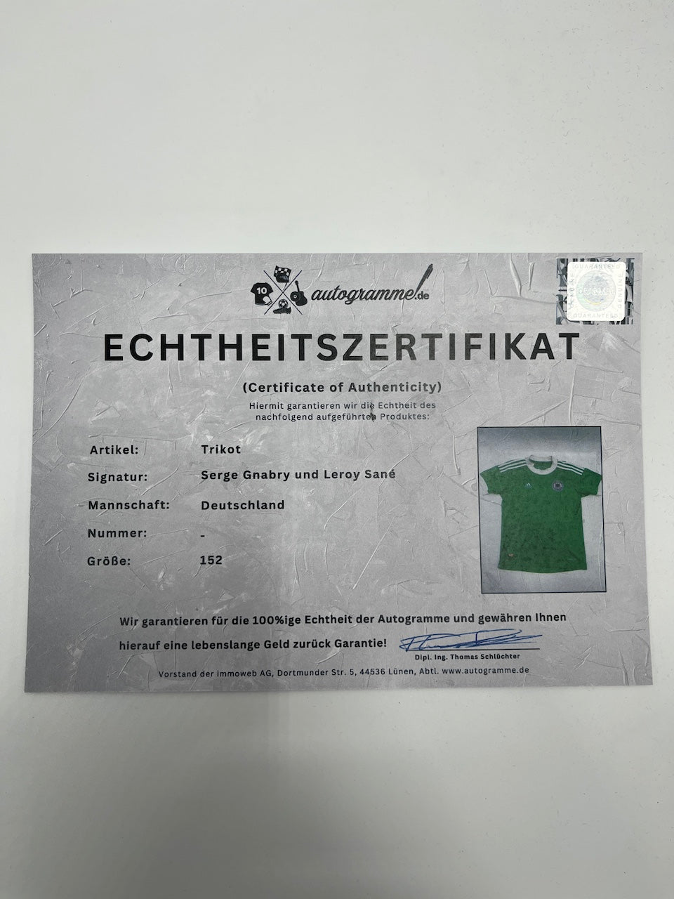 DFB Trikot Leroy Sane and Serge Gnabry signed in the framework of COA Adidas 152