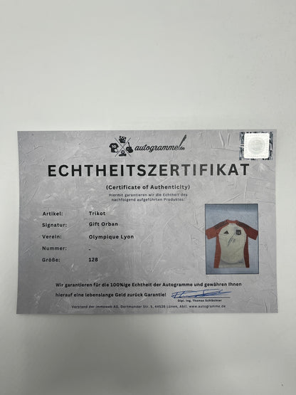 Olympique Lyon jersey Gift Orban signed in CoA Adidas Football 128