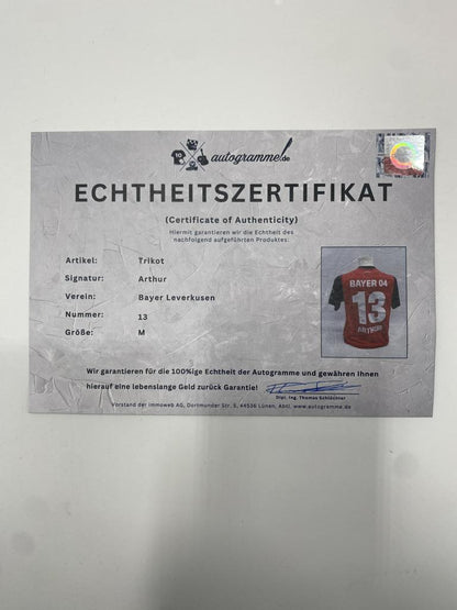 Bayer Leverkusen jersey signed by Arthur Augusto, autographed, Bundesliga COA M