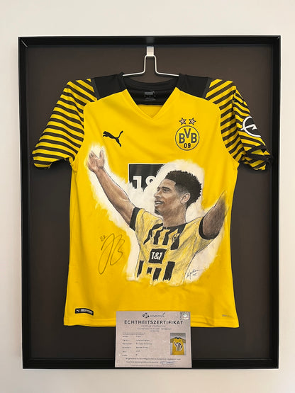 Borussia Dortmund jersey portrait Jude Bellingham hand painted and signed Puma
