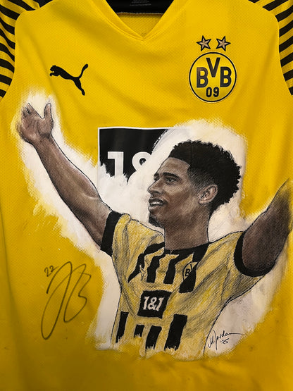 Borussia Dortmund jersey portrait Jude Bellingham hand painted and signed Puma
