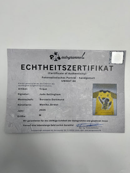 Borussia Dortmund jersey portrait Jude Bellingham hand painted and signed Puma