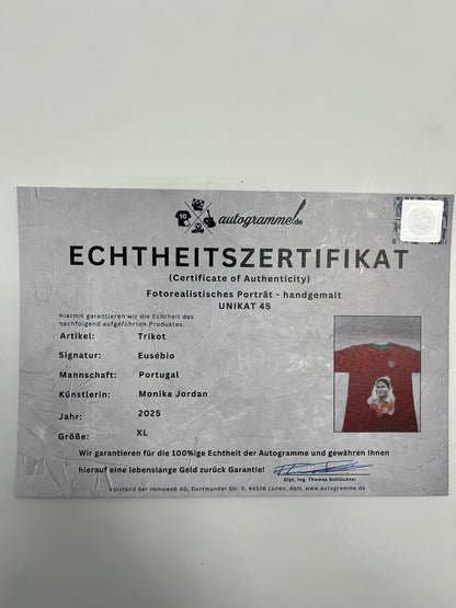 Portugal Repro Trikot Portrait Eusebio hand painted and signed COA