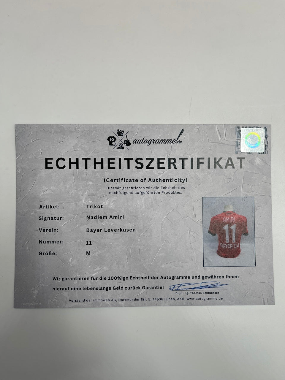 Match prepared Bayer Leverkusen player jersey nadiem amiri signed M