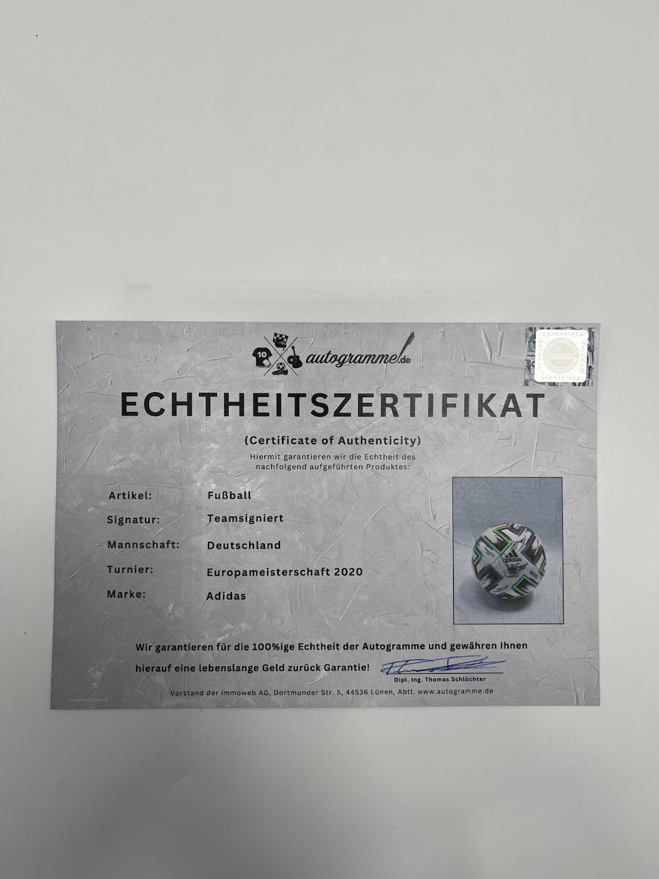 Football team signed EM 2020 in showcase DFB Autogram Adidas Coa Ball