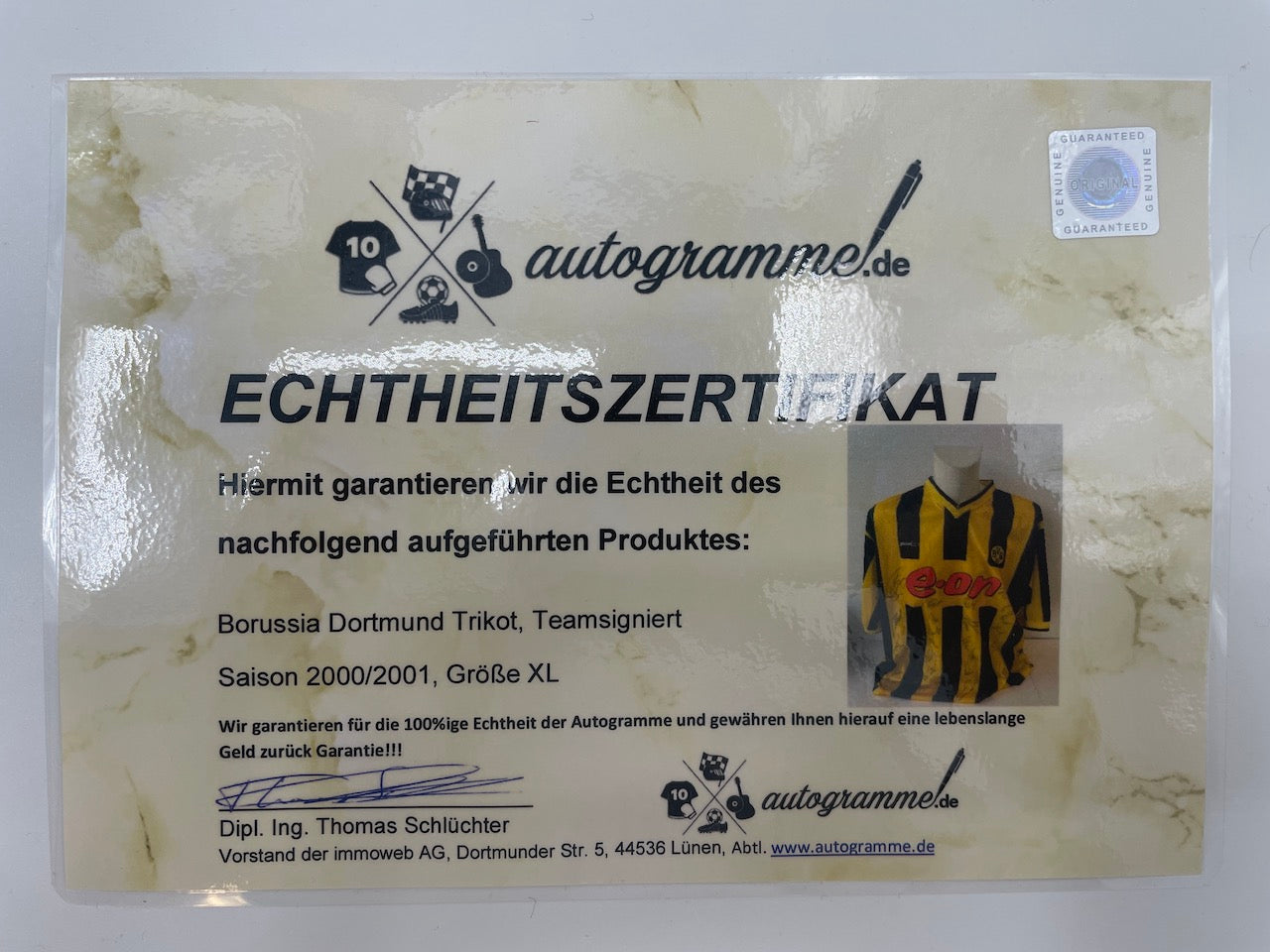 BVB jersey 2000/2001 team signed Borussia Dortmund COA Goool Bundesliga XL