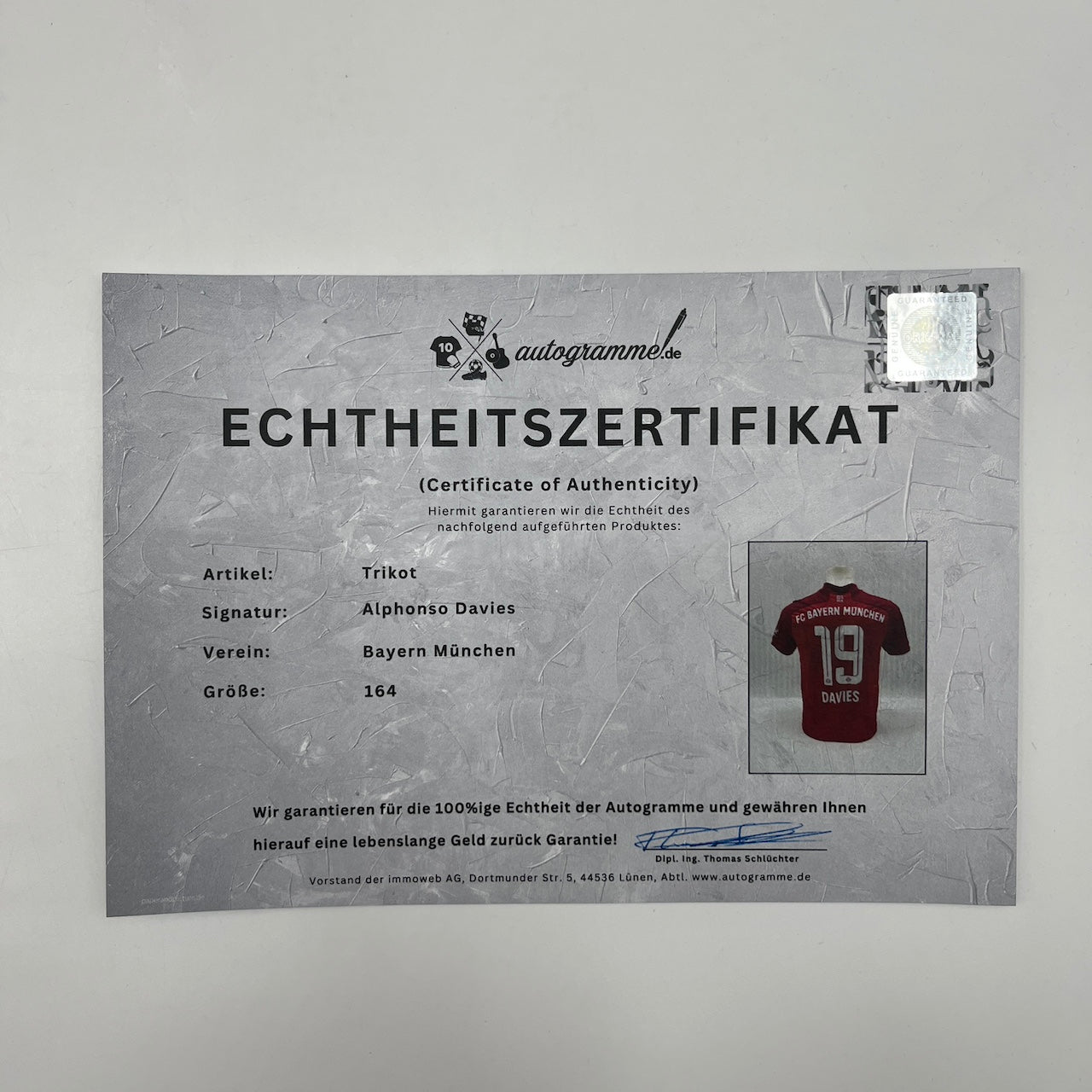 Bayern München Trikot Alphonso Davies signiert Adidas COA 164