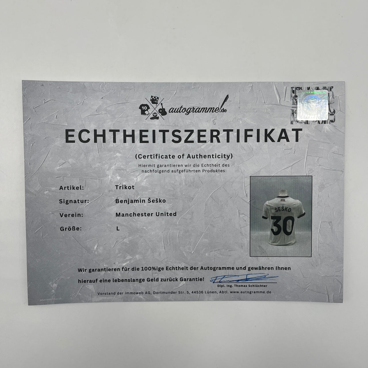 Manchester United Trikot Benjamin Sesko signiert Autogramm Adidas COA L