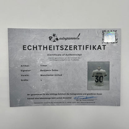 Manchester United Trikot Benjamin Sesko signiert Autogramm Adidas COA L
