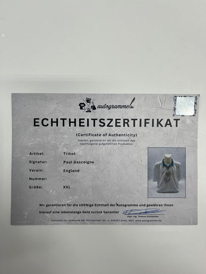 England Repro Trikot Paul Gascoigne signed autograph COA XXL