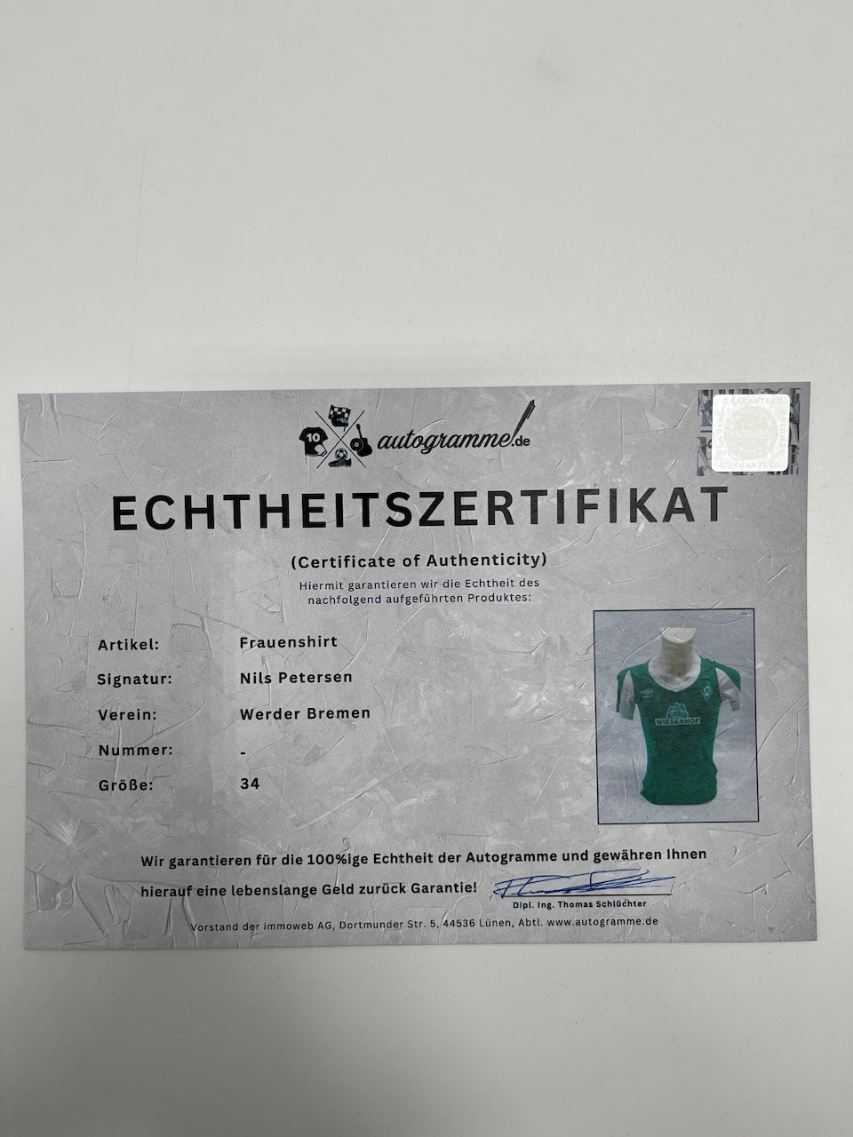 Werder Bremen Women's jersey Nils Petersen signed autograph Umbro 34