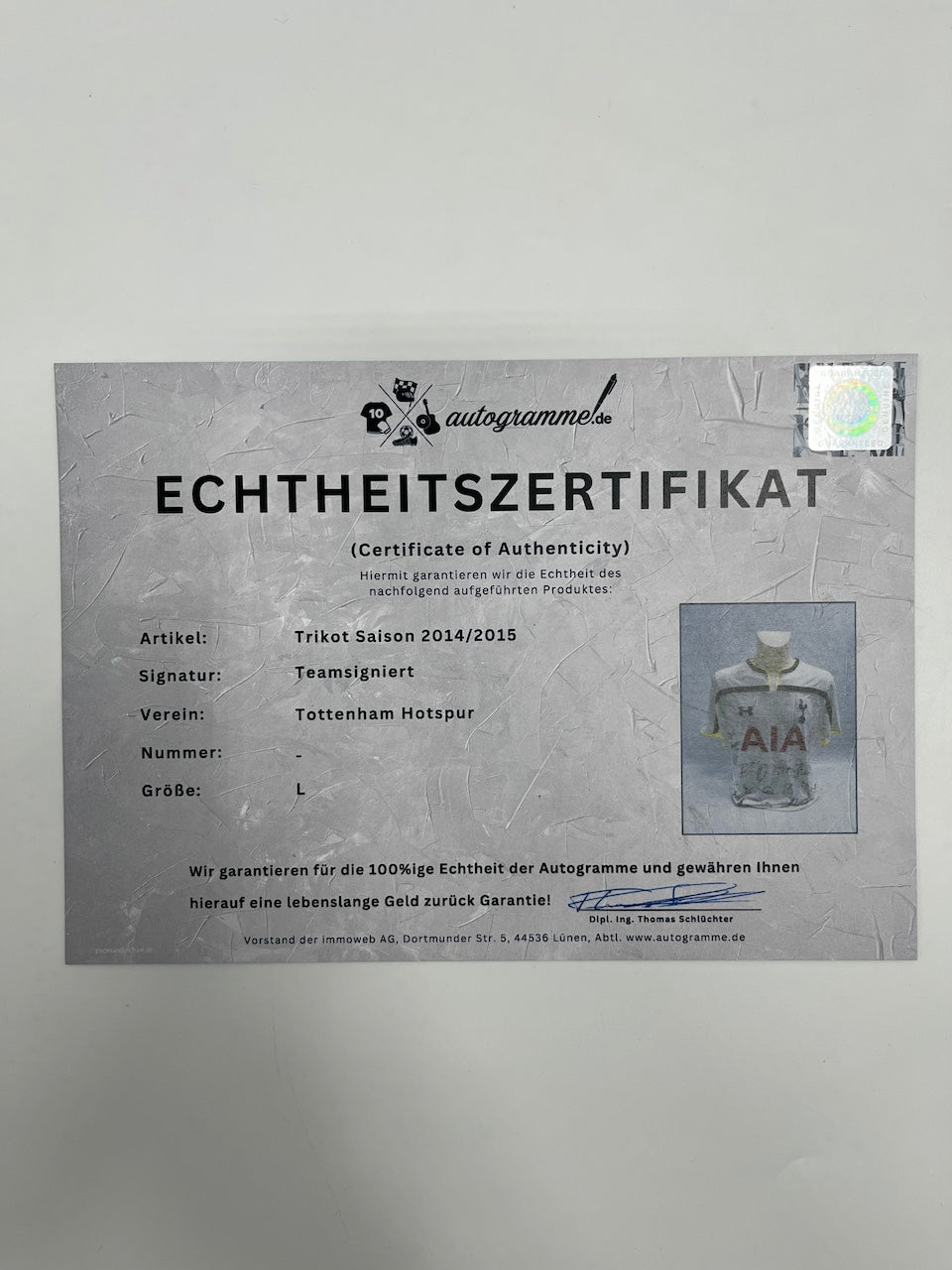 Tottenham Hotspur jersey 2014/2015 team signed football coa l