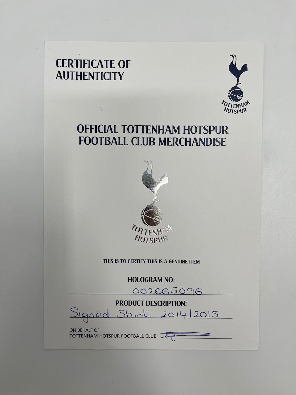 Tottenham Hotspur jersey 2014/2015 team signed football coa l