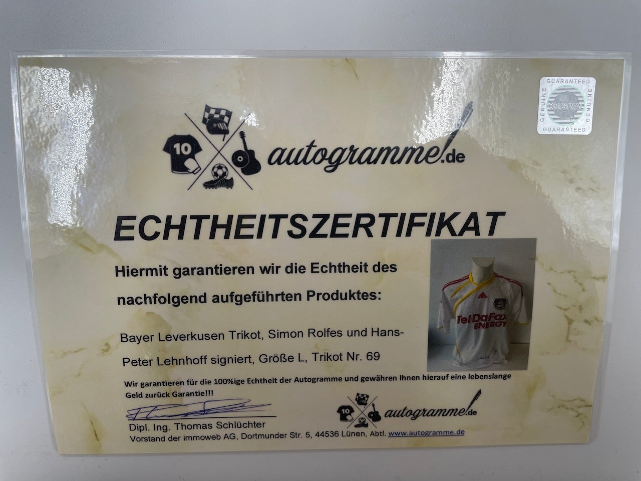 Bayer Leverkusen Trikot Rolfes and Lehnhoff signed autograph COA adidas L