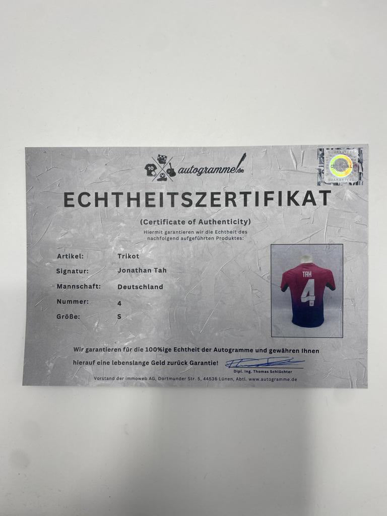 DFB Trikot Jonathan Tah signiert COA Deutschland Autogramm Adidas S