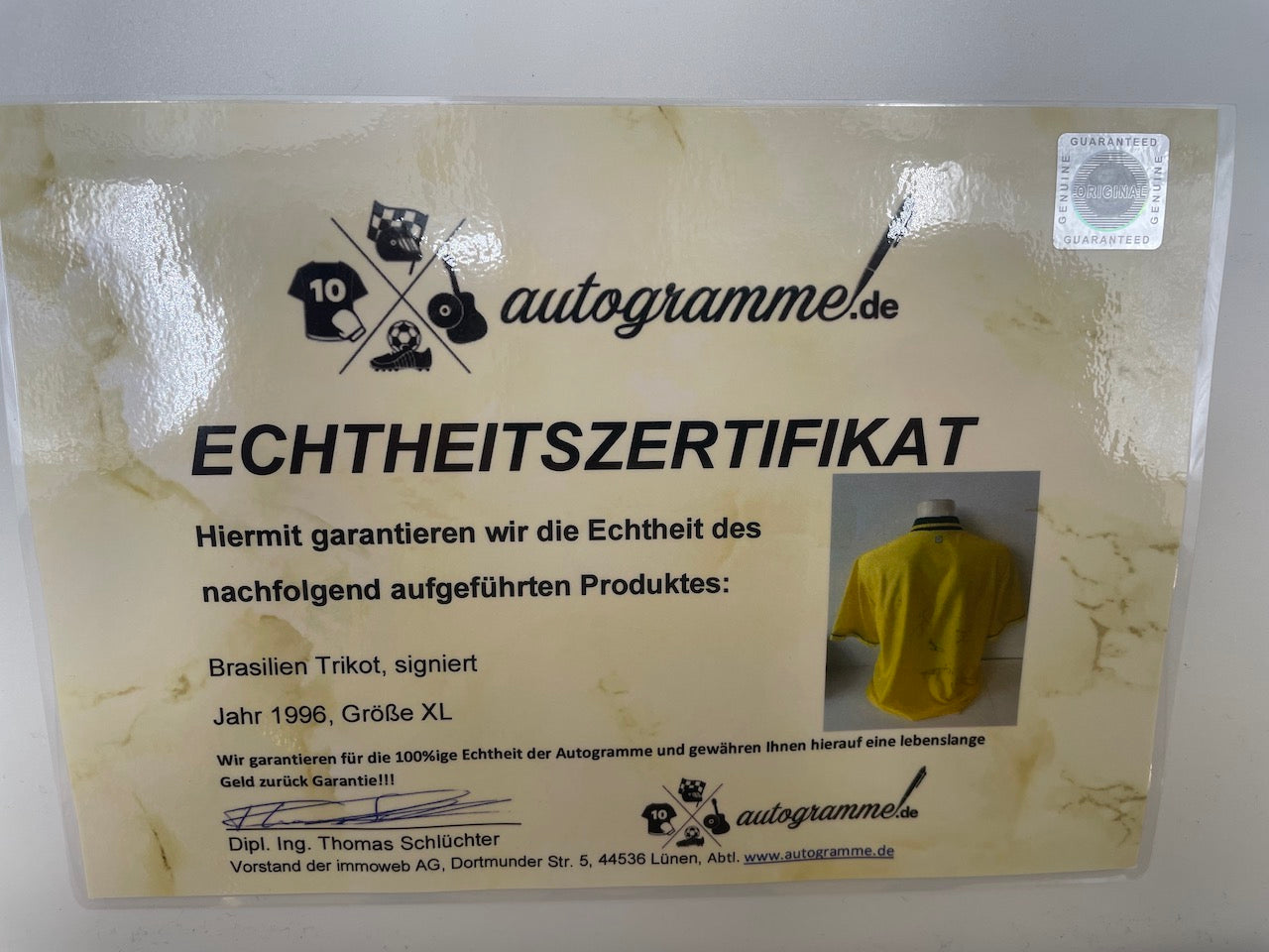 Brazil jersey 1996 team signed Coa Football Umbro Brasil Autogram XL