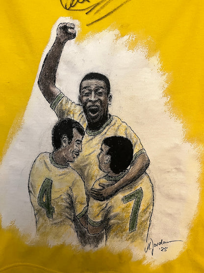 Brazil Repro Jersey Portraits of Pele, Jairzinho, and Alberto, hand-painted and signed