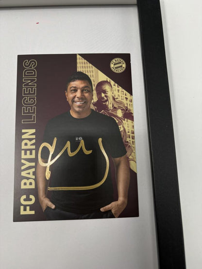 Kapitänsbinde Giovane Elber signiert im Rahmen Bayern München Autogramm