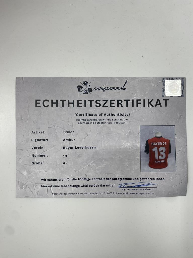 Bayer Leverkusen Trikot Arthur signiert Autogramm Image Proof Castore XL