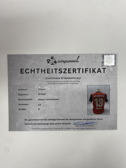 Bayer Leverkusen jersey Arthur signed autograph Castore COA S