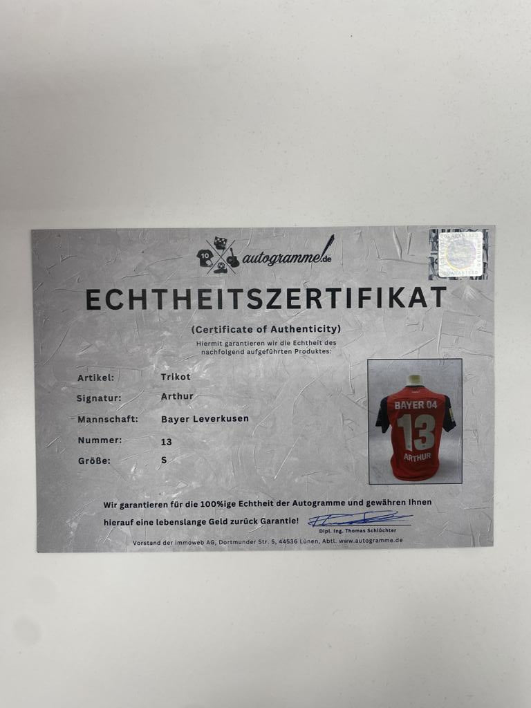 Bayer Leverkusen jersey Arthur signed autograph Castore COA S