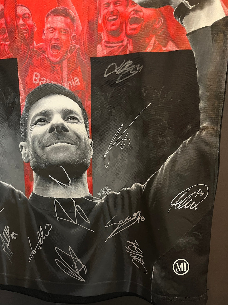Leverkusen jersey portrait Xabi Alonso and team hand painted M