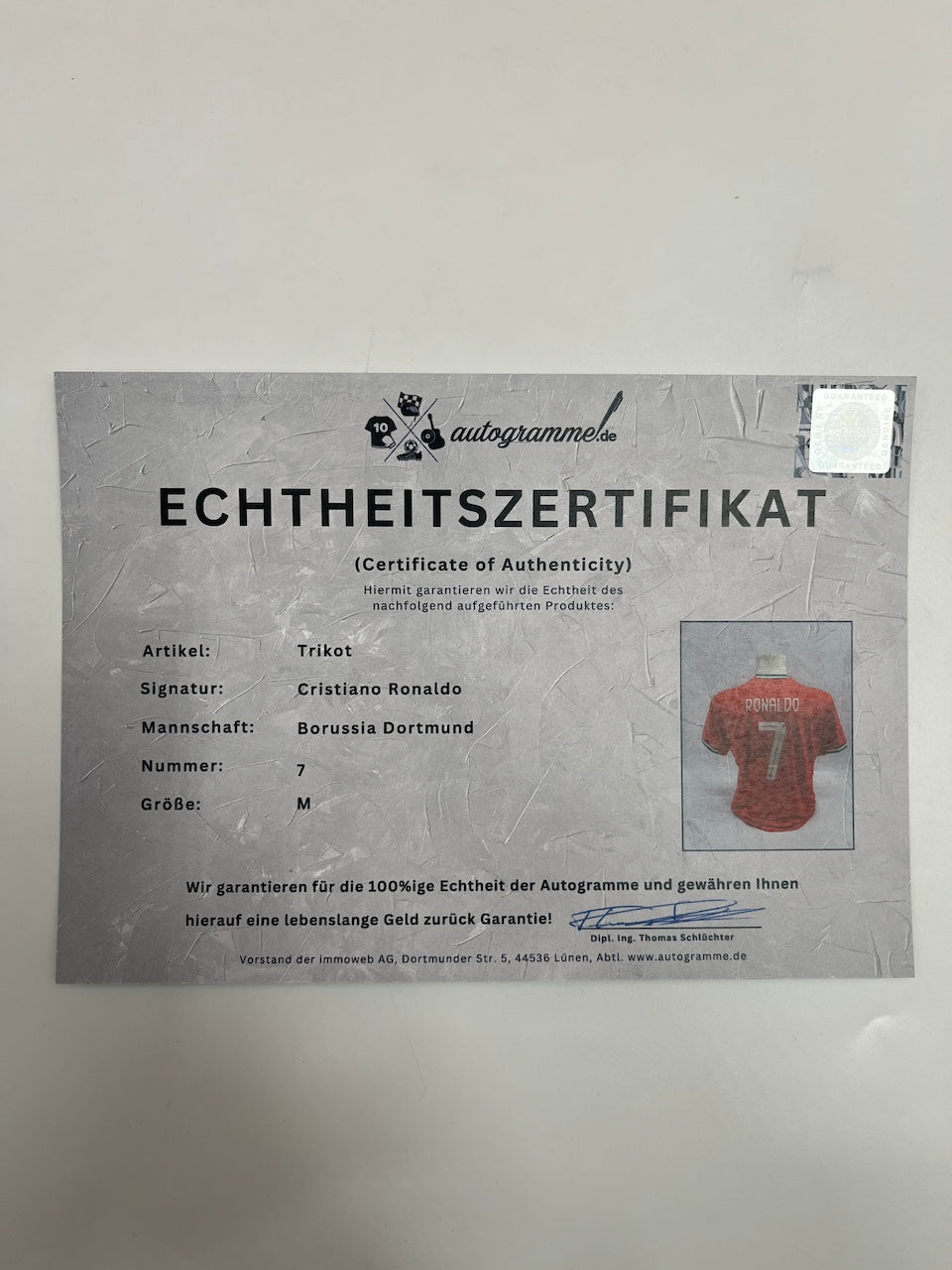 Portugal Trikot Cristiano Ronaldo signiert Autogramm COA Fußball neu M