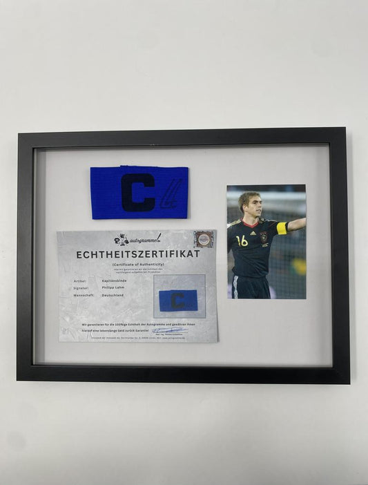 Kapitänsbinde Philipp Lahm signiert im Rahmen Deutschland Autogramm
