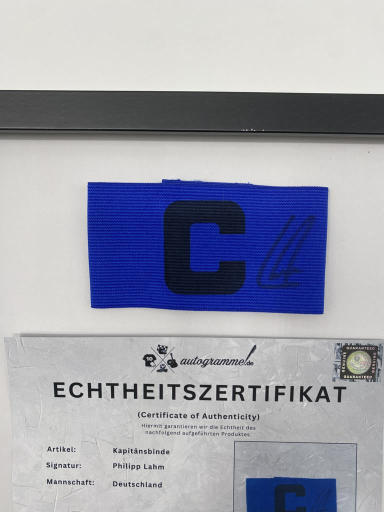 Kapitänsbinde Philipp Lahm signiert im Rahmen Deutschland Autogramm