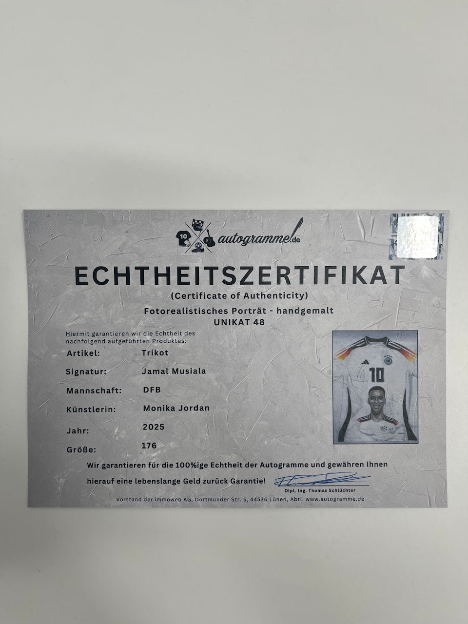 DFB Trikot Portrait Jamal Musiala handgemalt und signiert Adidas 176