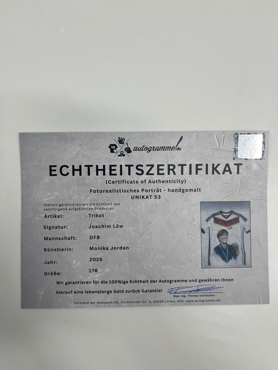 DFB Trikot Portrait Joachim Löw handgemalt und signiert Adidas 176