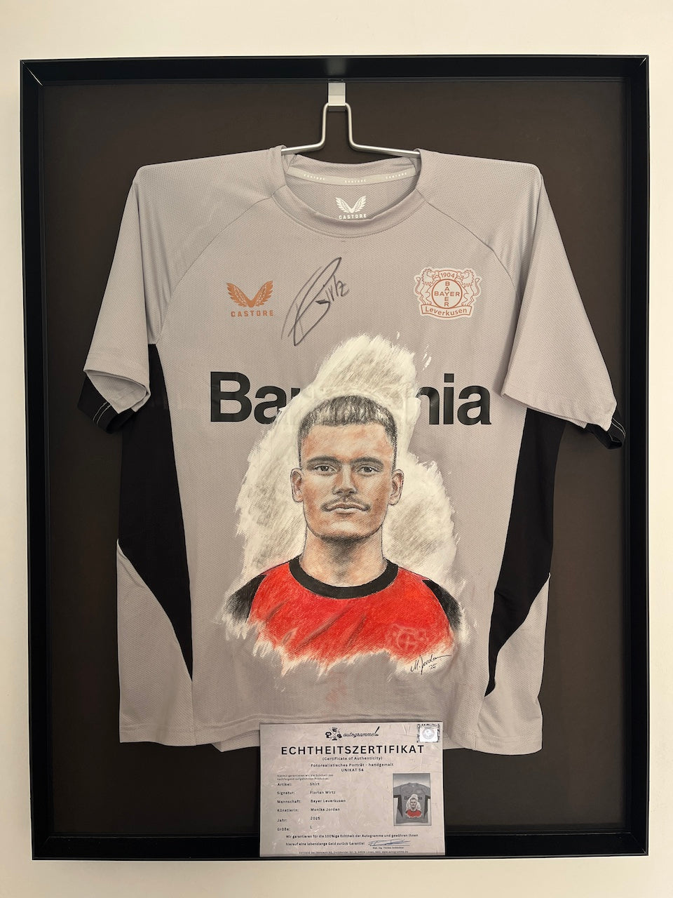 Leverkusen Shirt Portrait Florian Wirtz hand-painted and signed Castore L