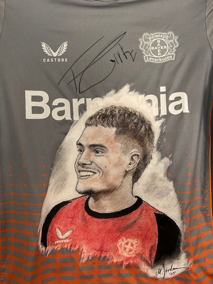 Leverkusen Shirt Portrait Florian Wirtz hand-painted and signed Castore 158