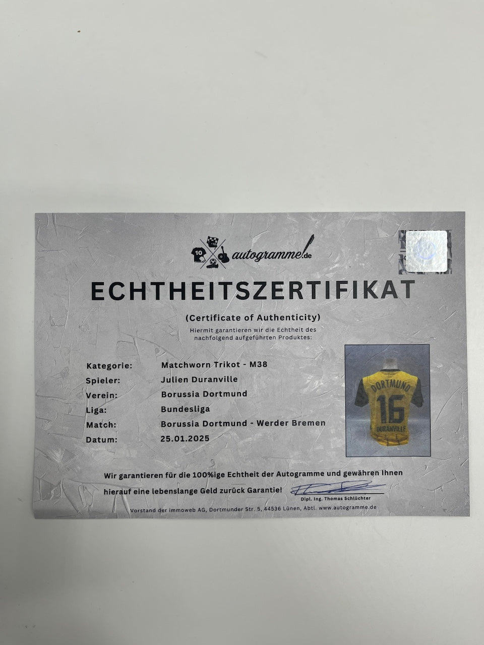 Matchworn Dortmund Worn by Julien Duranville 25.01.2025 BVB-Bremen
