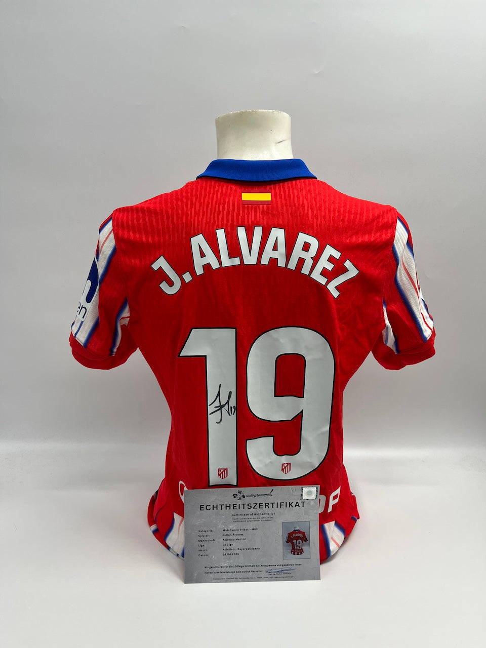 Match-worn Atletico Madrid jersey worn and signed by Julian Alvarez on April 24, 2025