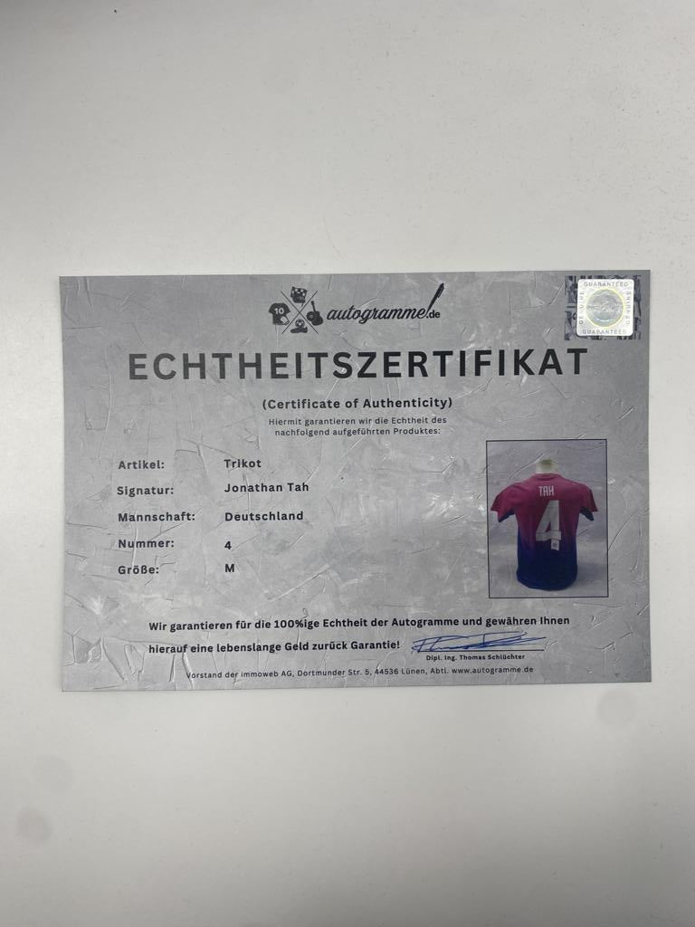 DFB jersey Jonathan Tah signed autograph Adidas COA M