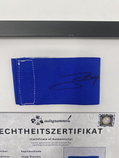 Captain's armband Josip Stanisic signed in a Bayern Munich football autograph frame