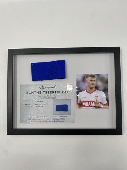 Captain's armband signed by Maximilian Mittelstädt in a VfB Stuttgart autograph COA frame