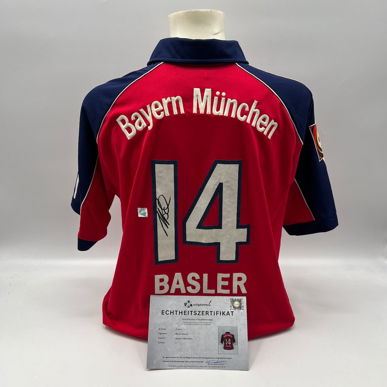Bayern München Trikot Mario Basler signiert Autogramm Adidas L