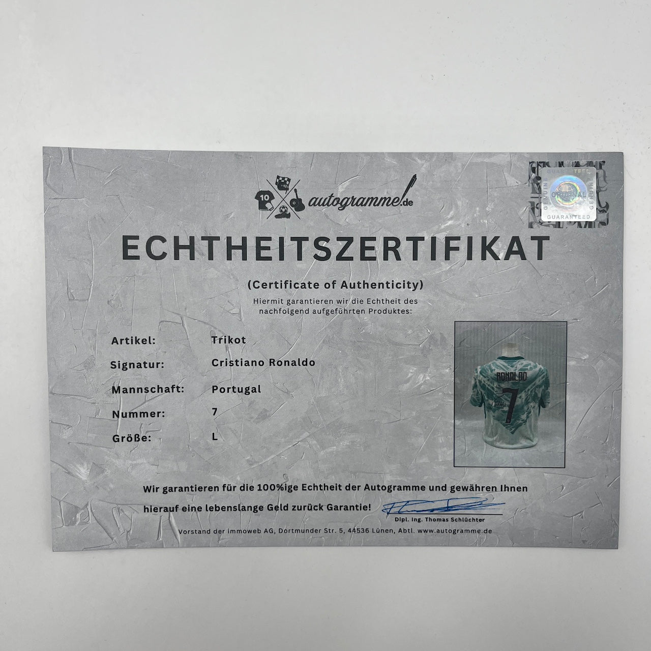 Portugal Trikot WM 2026 Cristiano Ronaldo signiert Autogramm COA weiß L
