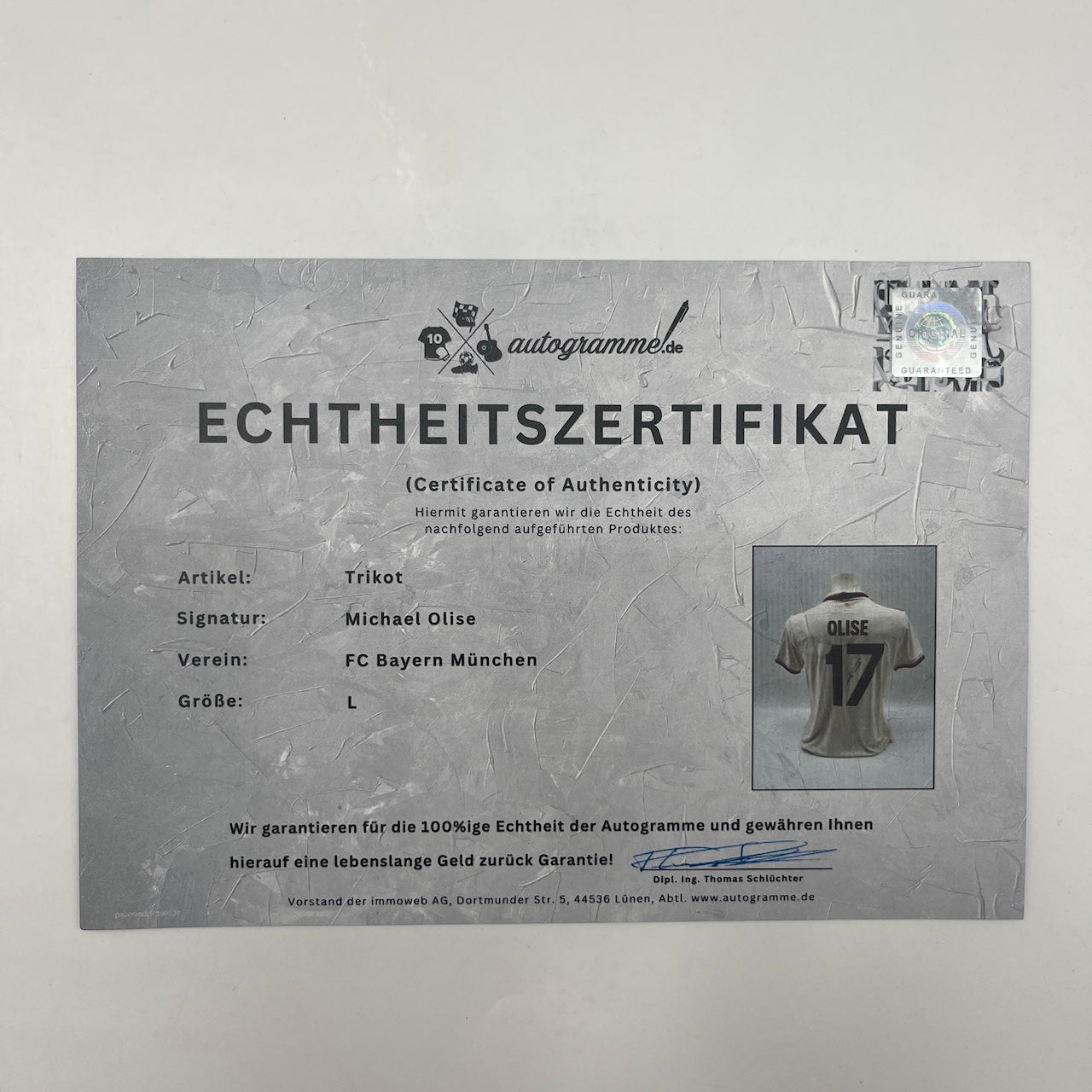 Bayern München Damentrikot Michael Olise signiert Autogramm Adidas COA neu L