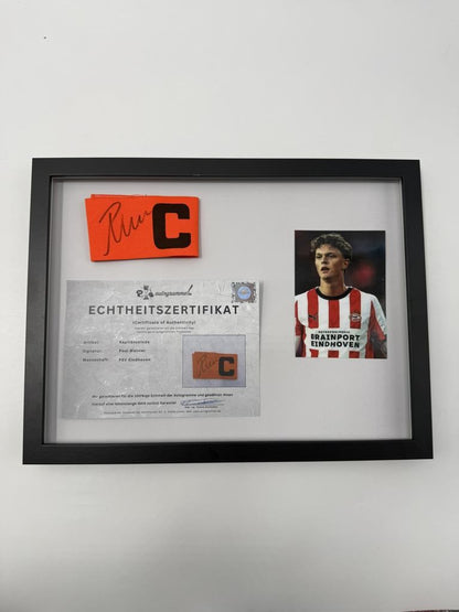 Captain's armband signed by Paul Wanner in a frame PSV Eindhoven autograph