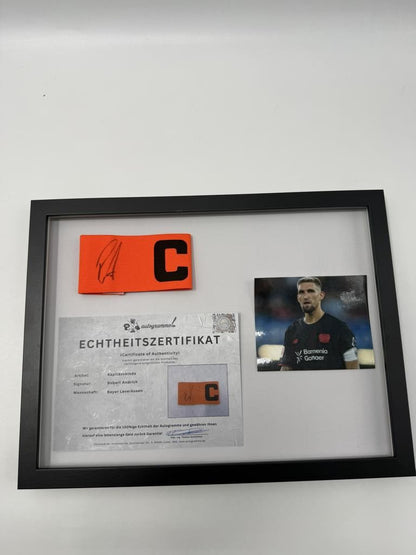 Captain's armband signed by Robert Andrich in a frame, Bayer 04 Leverkusen autograph