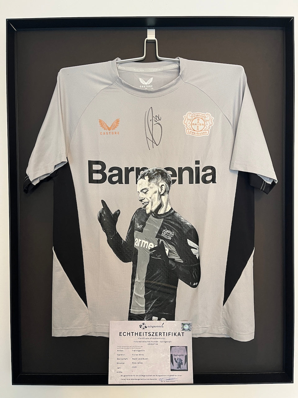 Leverkusen Shirt Portrait Florian Wirtz hand-painted and signed Castore L