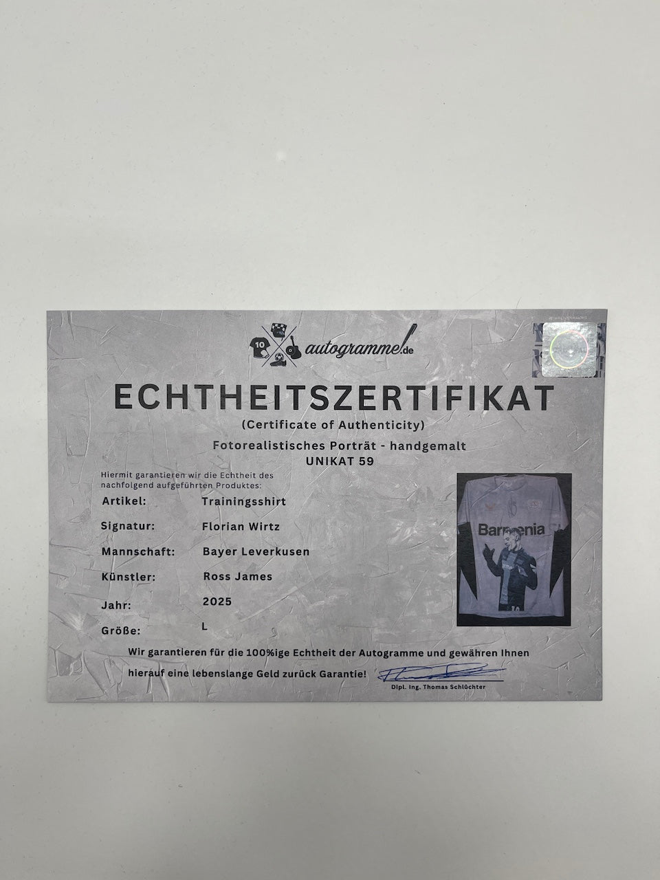 Leverkusen Shirt Portrait Florian Wirtz hand-painted and signed Castore L