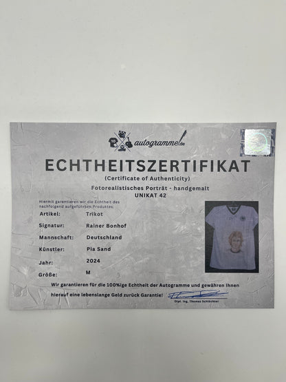 DFB Repro Shirt Portrait Rainer Bonhof hand-painted and signed M