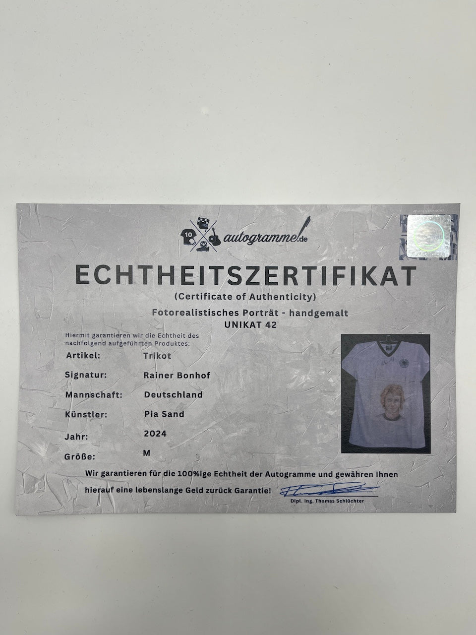 DFB Repro Shirt Portrait Rainer Bonhof hand-painted and signed M