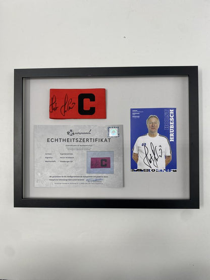 Captain's armband signed by Horst Hrubesch in a frame, Hamburger SV autograph COA